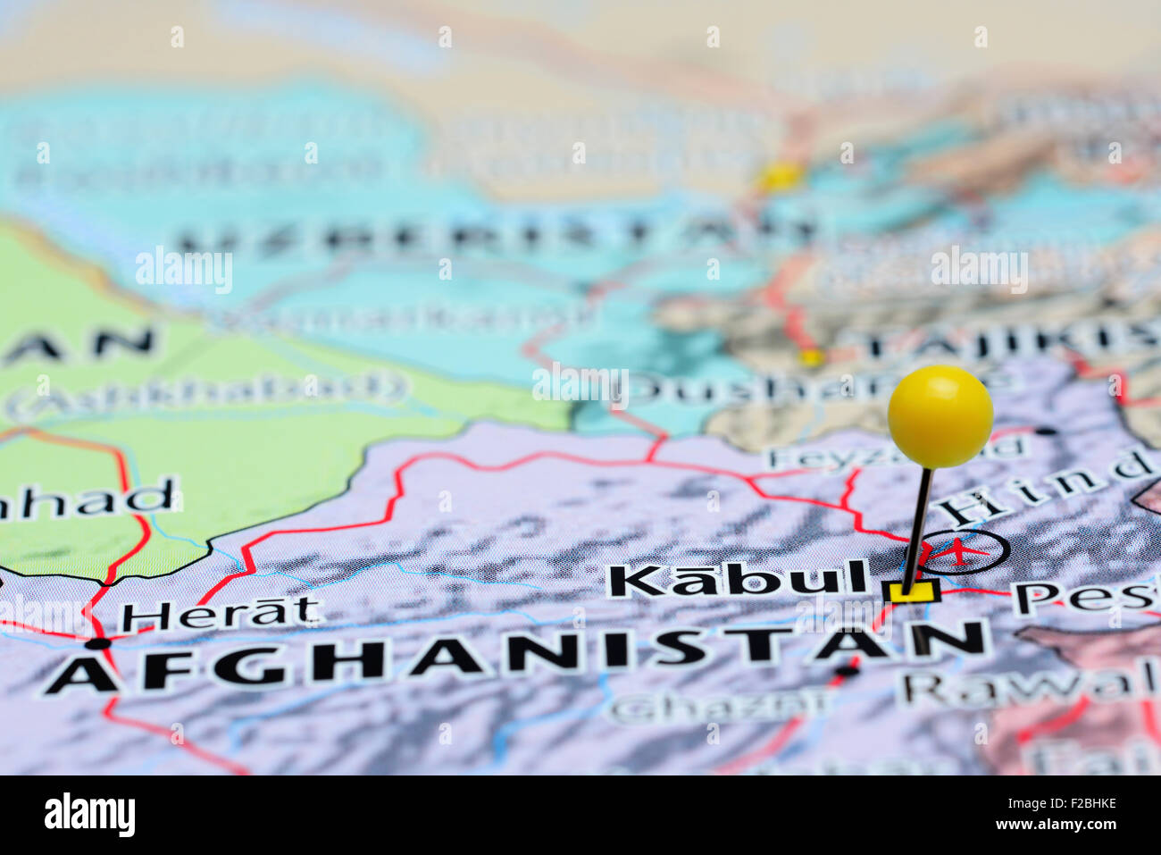 Kaboul épinglée sur une carte de l'Asie Banque D'Images