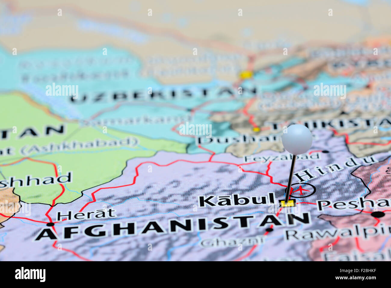 Kaboul épinglée sur une carte de l'Asie Banque D'Images