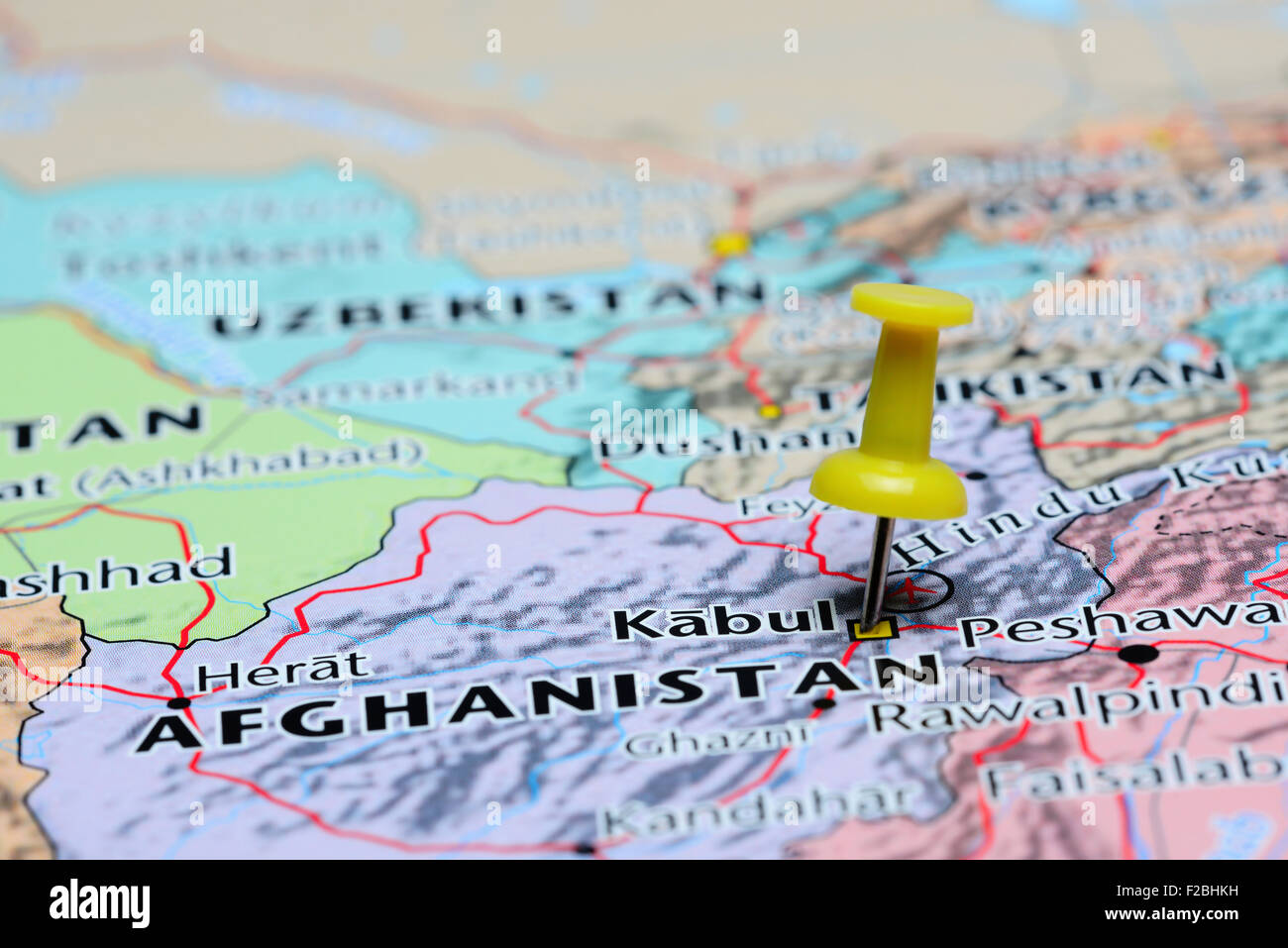 Kaboul épinglée sur une carte de l'Asie Banque D'Images