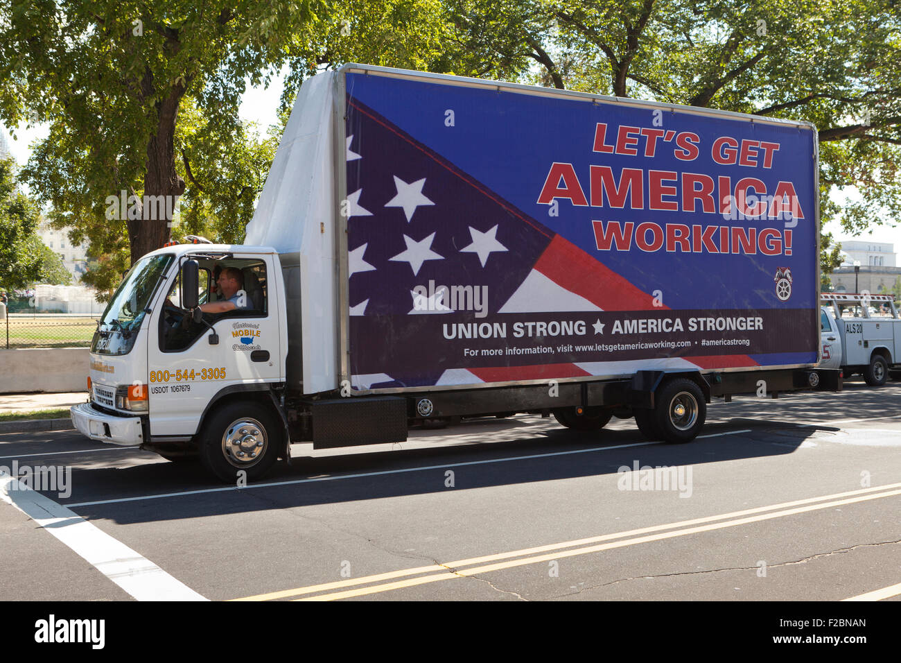 Teamsters annonce à côté du panneau mobile - USA Banque D'Images