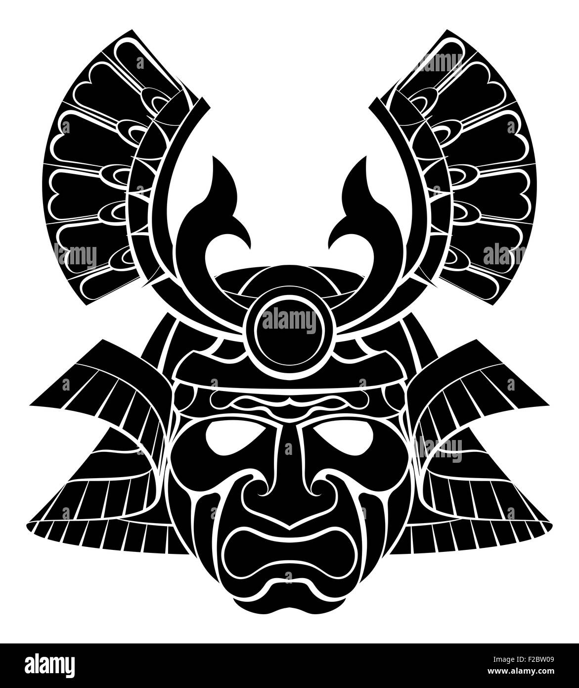 Un casque masque de guerrier samouraï design graphic illustration Banque D'Images