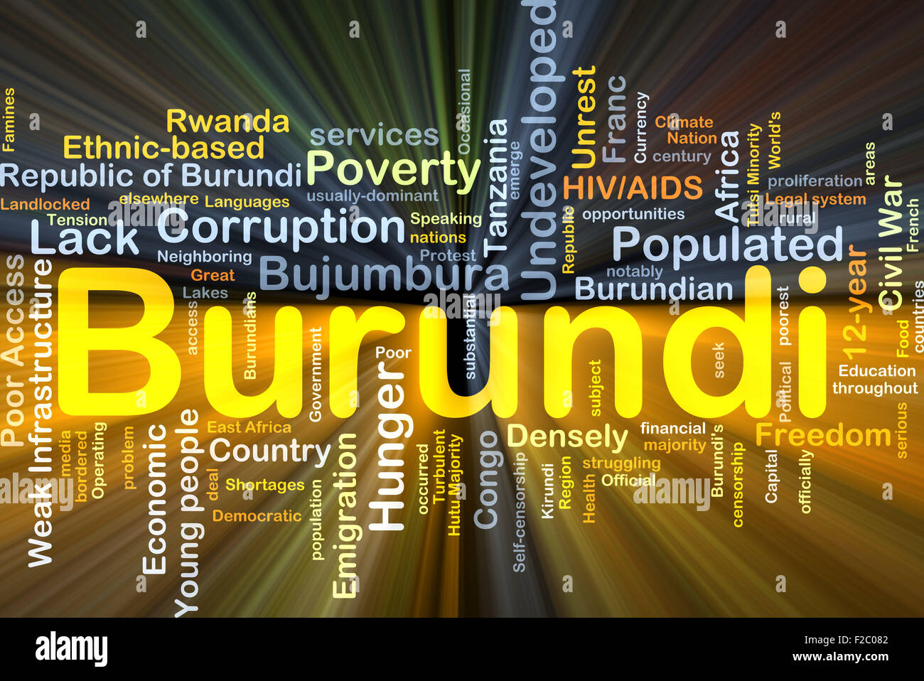 Concept d'arrière-plan wordcloud illustration de Burundi lumière rougeoyante Banque D'Images