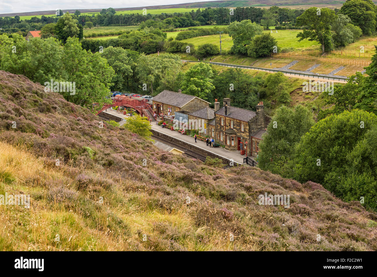 La gare de Goathland dans le Yorkshire Moors. Présenté comme un emplacement dans les films de Harry Potter, dans le Yorkshire, Angleterre Banque D'Images