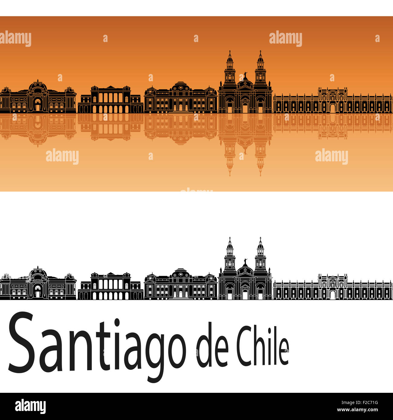Santiago du Chili, en fond orange en fichier vectoriel éditable Banque D'Images