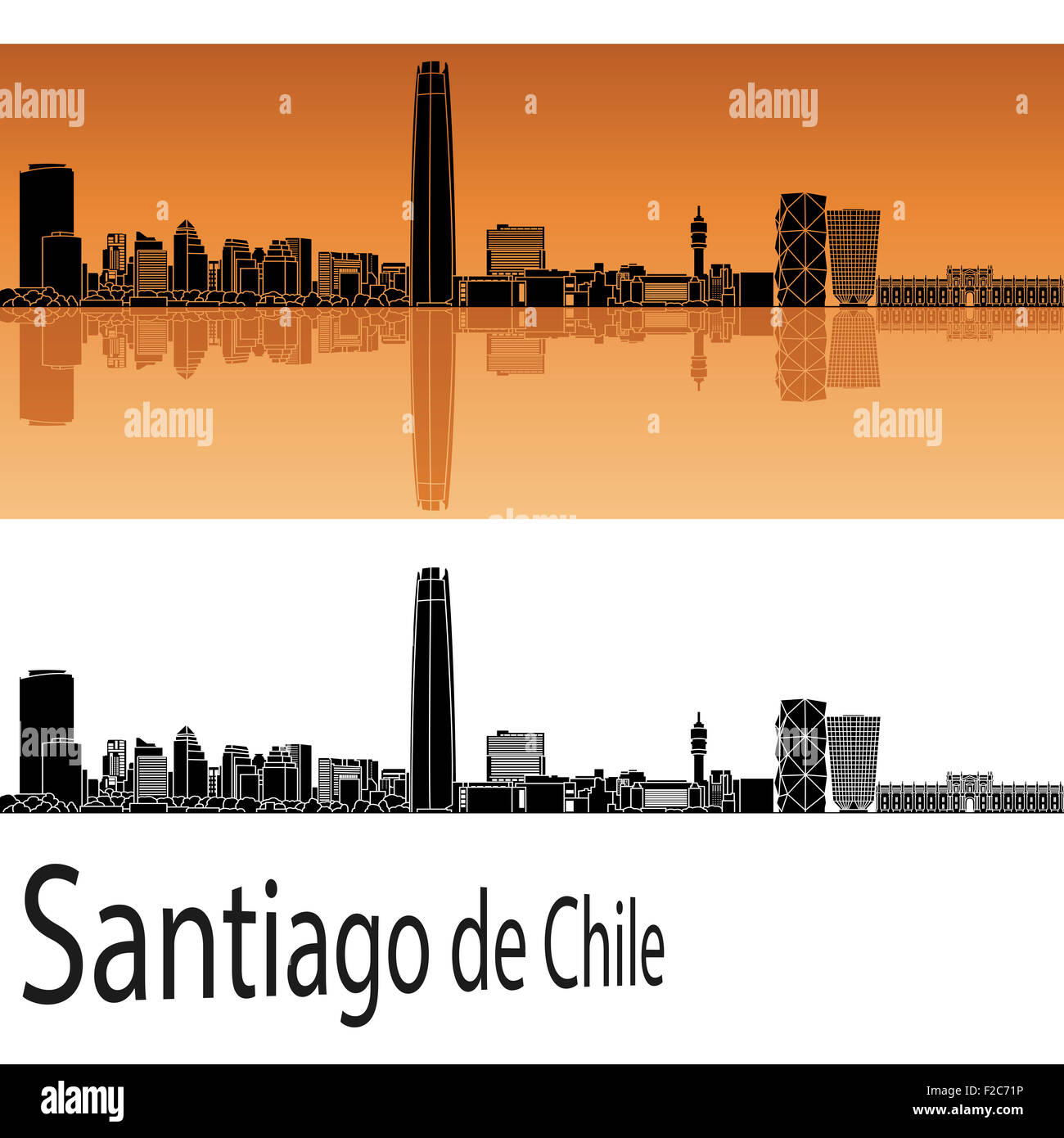 Santiago du Chili, en fond orange en fichier vectoriel éditable Banque D'Images