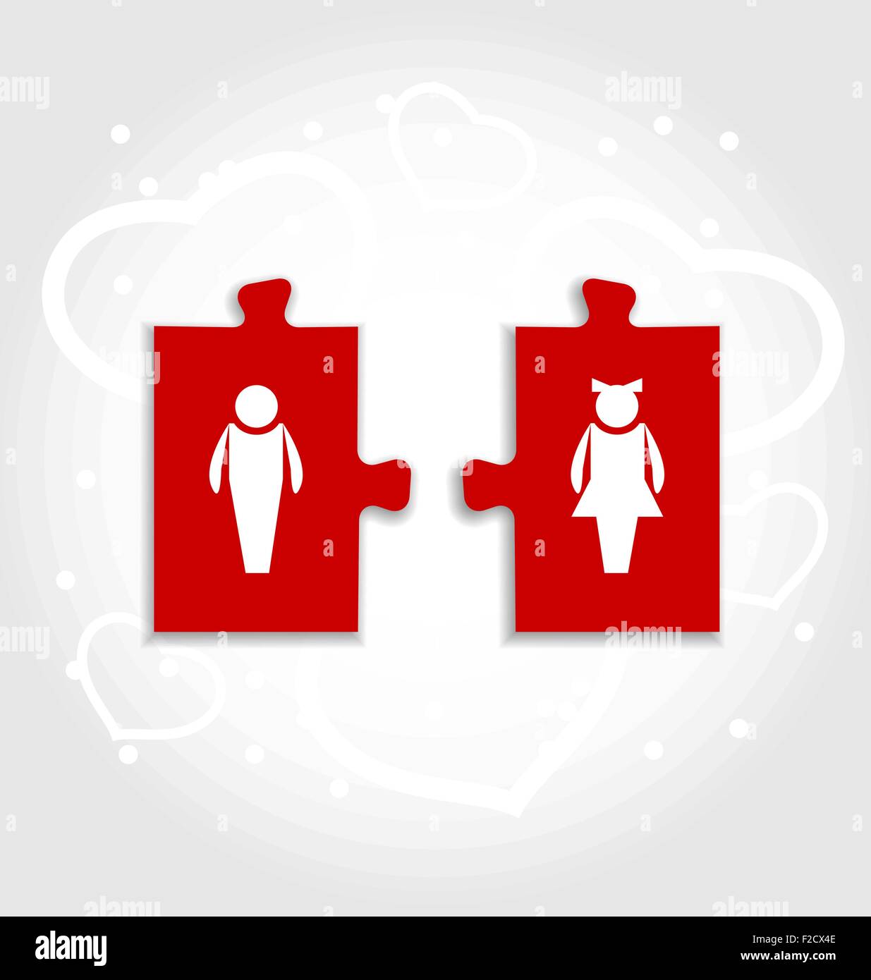 Couple de casse-tête avec les icônes pour la Saint-Valentin Illustration de Vecteur