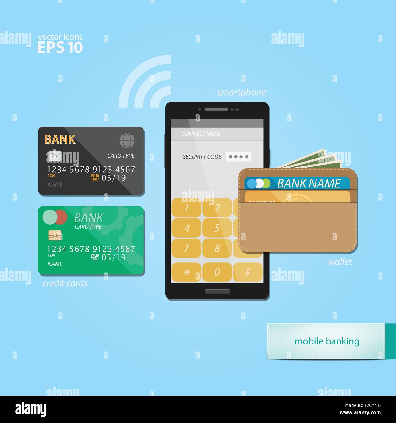 Services bancaires mobiles et concept de porte-monnaie électronique par  carte de crédit et la sécurité de l'application smartphone télévision  icones du vecteur Image Vectorielle Stock - Alamy
