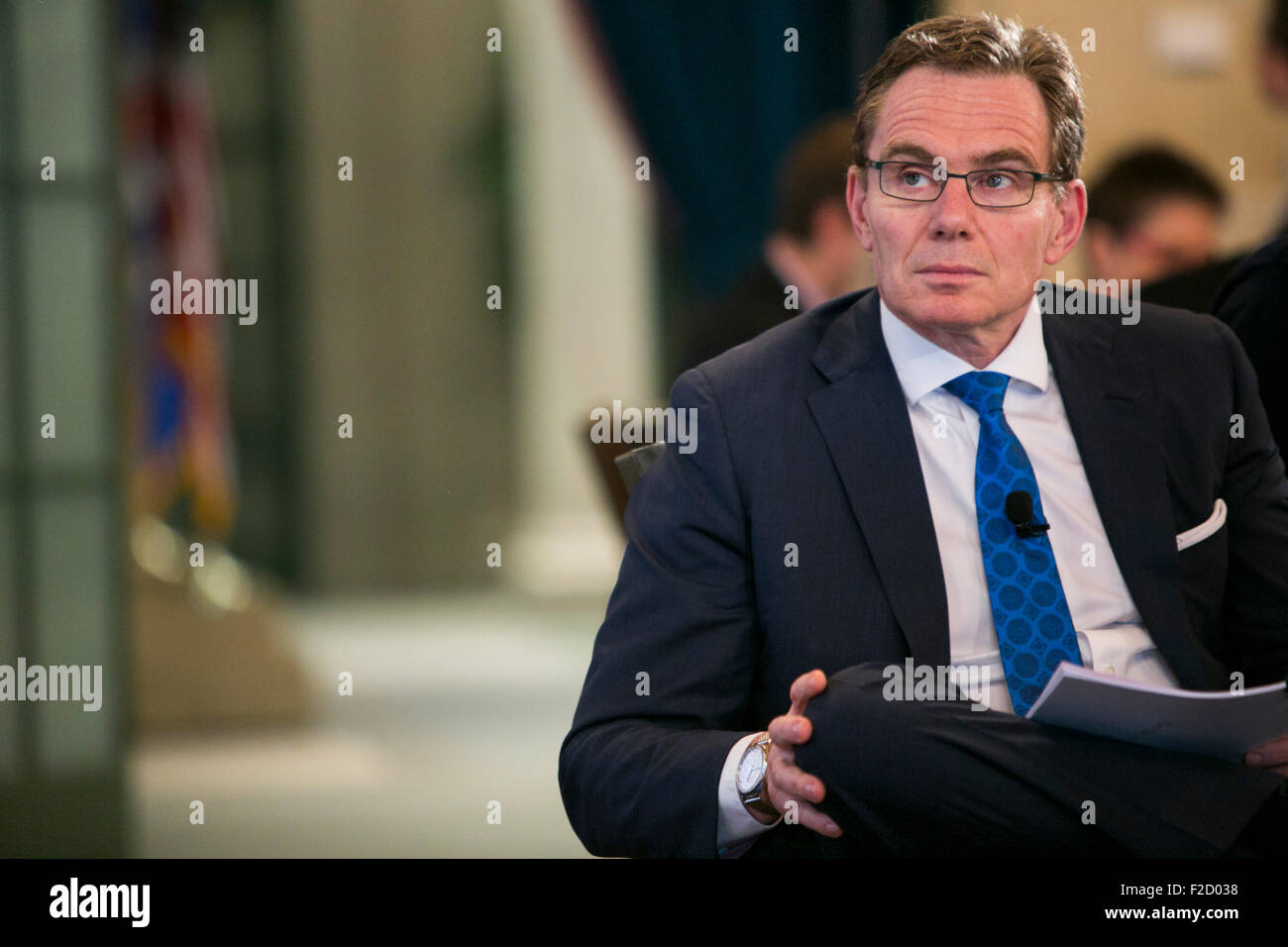 Washington DC, USA. 16 Septembre, 2015. Andrew Mackenzie, Directeur général de BHP Billiton parle lors d'un événement à la Chambre de Commerce des États-Unis au centre-ville de Washington, D.C., le 16 septembre 2015. Credit : Kristoffer Tripplaar/Alamy Live News Banque D'Images