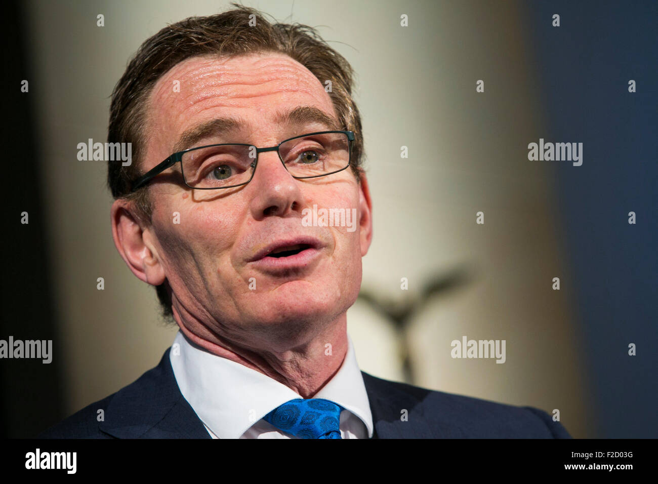 Washington DC, USA. 16 Septembre, 2015. Andrew Mackenzie, Directeur général de BHP Billiton parle lors d'un événement à la Chambre de Commerce des États-Unis au centre-ville de Washington, D.C., le 16 septembre 2015. Credit : Kristoffer Tripplaar/Alamy Live News Banque D'Images