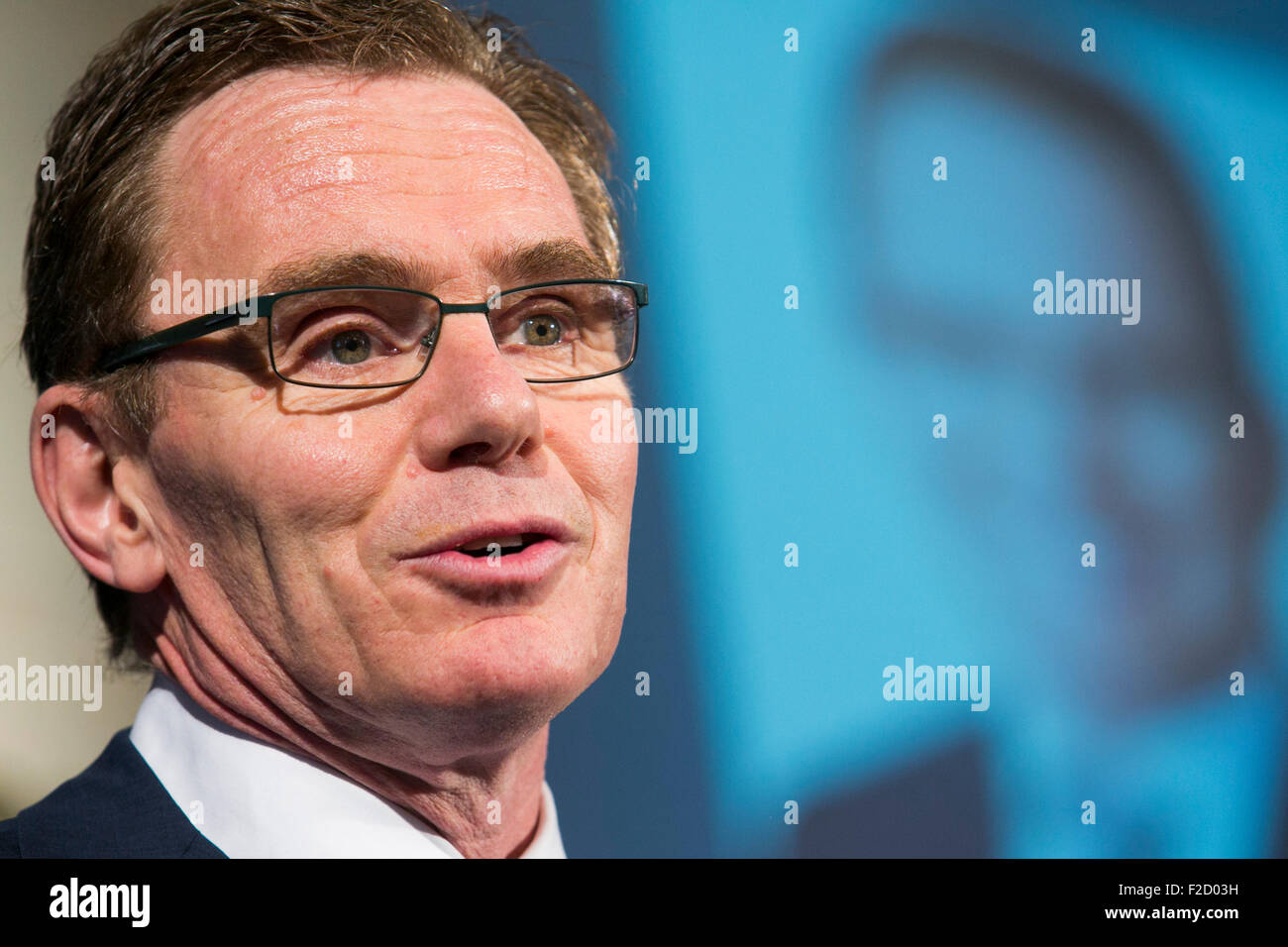 Washington DC, USA. 16 Septembre, 2015. Andrew Mackenzie, Directeur général de BHP Billiton parle lors d'un événement à la Chambre de Commerce des États-Unis au centre-ville de Washington, D.C., le 16 septembre 2015. Credit : Kristoffer Tripplaar/Alamy Live News Banque D'Images