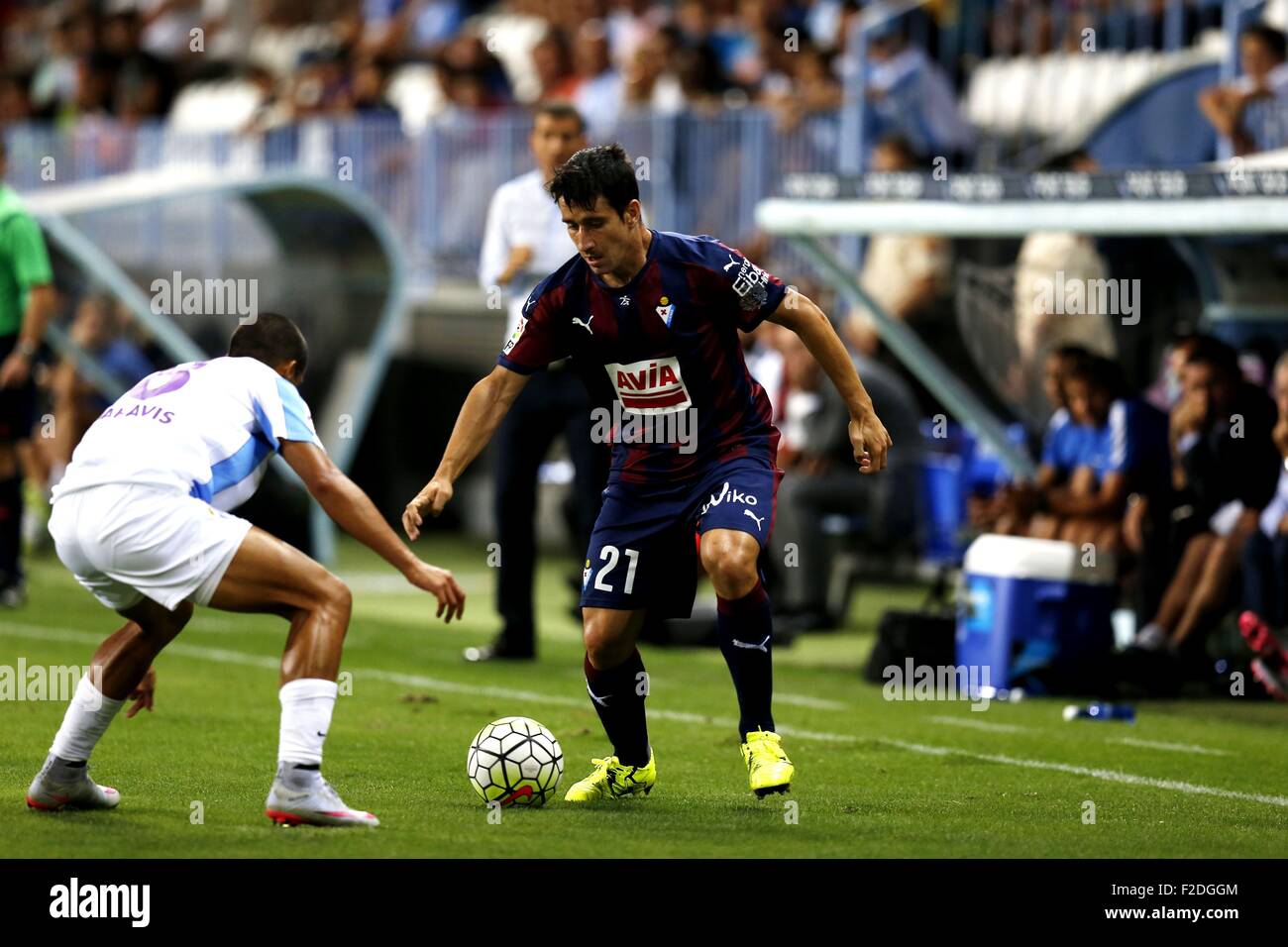 Malaga, Espagne. 13 Sep, 2015. Saul Berjon (Eibar) Football/soccer : espagnol 'Liga BBVA' match entre Malaga CF SD Eibar 0-0 à la Rosaleda Stadium à Malaga, Espagne . © Kawamori Mutsu/AFLO/Alamy Live News Banque D'Images