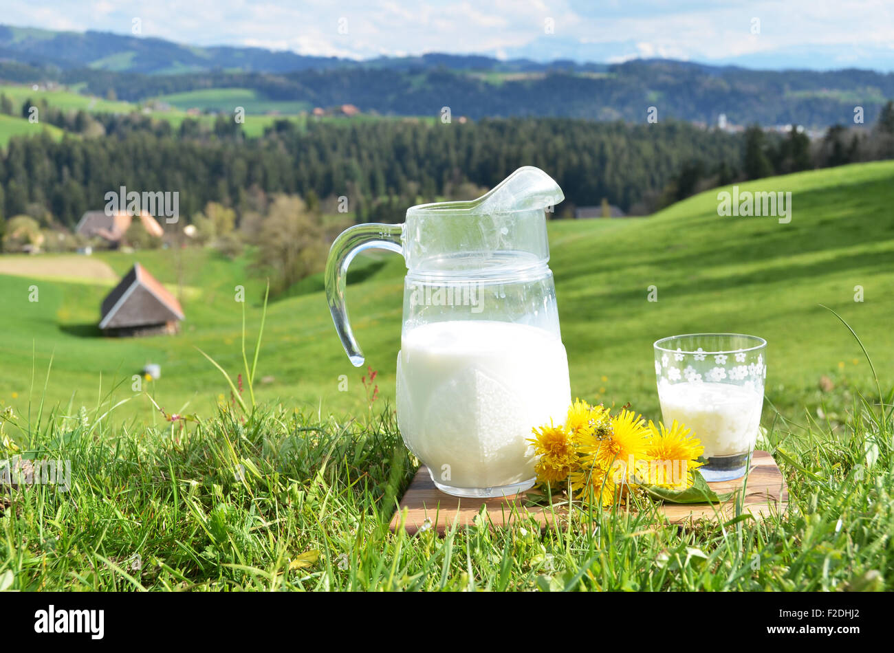 Pichet de lait. Région de l'Emmental, Suisse Banque D'Images