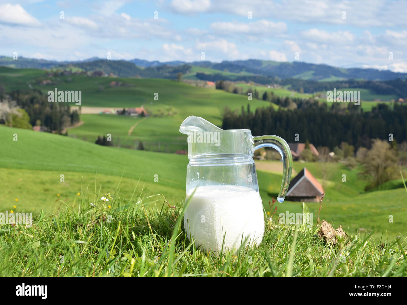 Pichet de lait. Région de l'Emmental, Suisse Banque D'Images