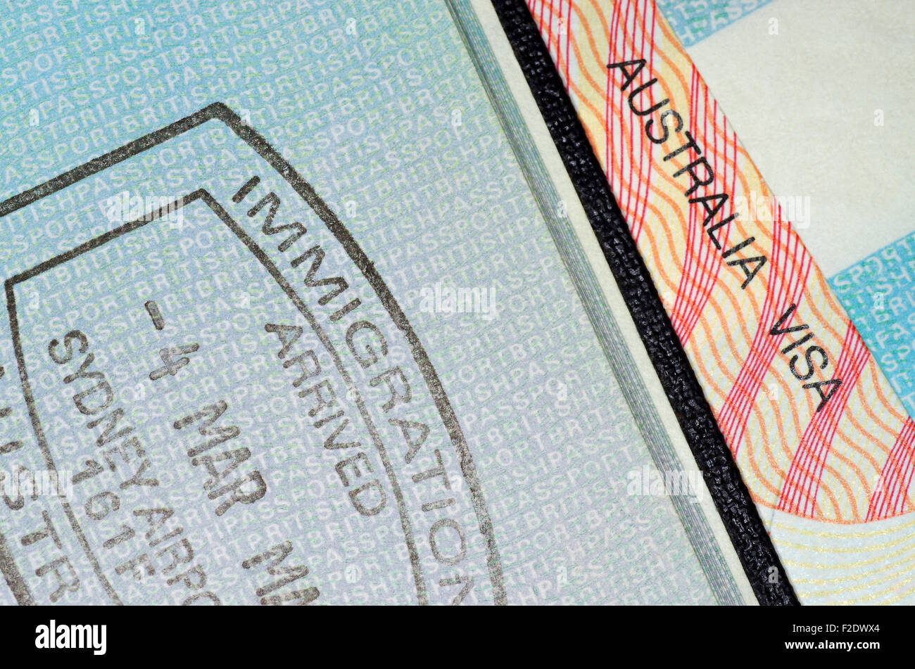 Australian Visas et douanes immigration arrivée stamp Banque D'Images