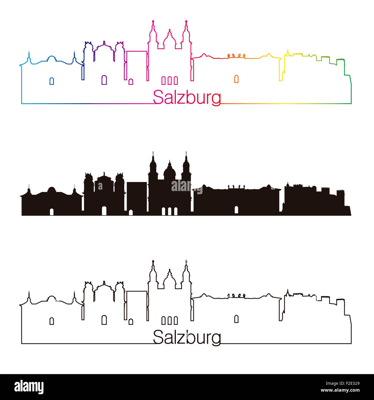 Les toits de Salzbourg style linéaire avec rainbow en fichier vectoriel éditable Banque D'Images