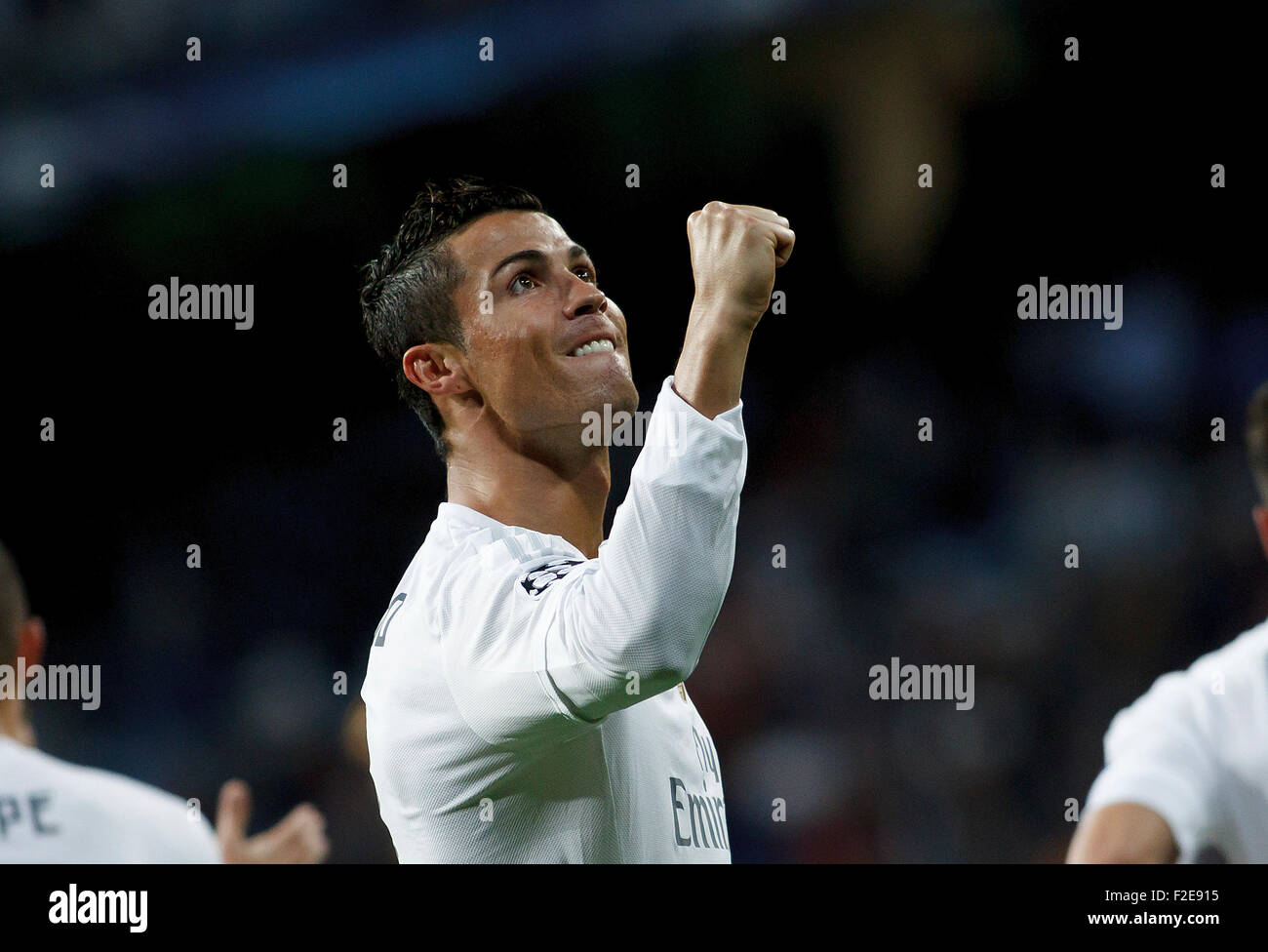 L'Espagne, Madrid:portugais du Real Madrid Cristiano Ronaldo avant célèbre un but durant le match de la Ligue des Champions 2015-2016 être Banque D'Images