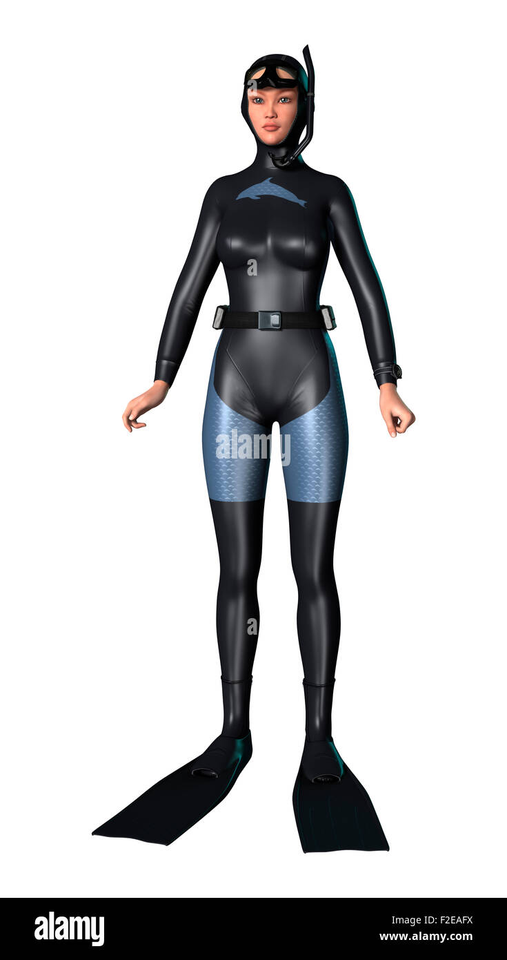 Numérique 3D render of a female diver isolé sur fond blanc Banque D'Images