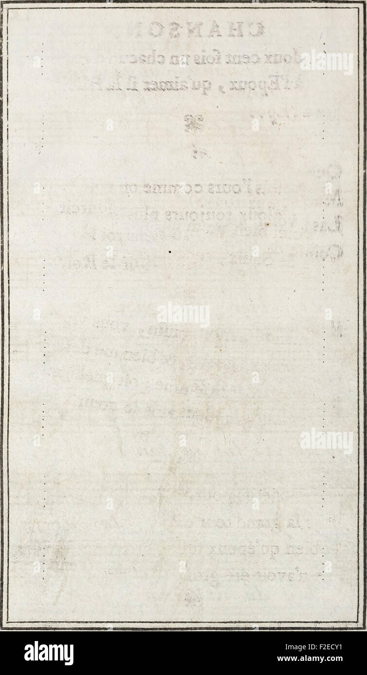 Choix de chansons - A commencer de celles du Comte de Champagne, Roi de Navarre, Luron et compris celles de quelques poëtes vivans (1760) Banque D'Images