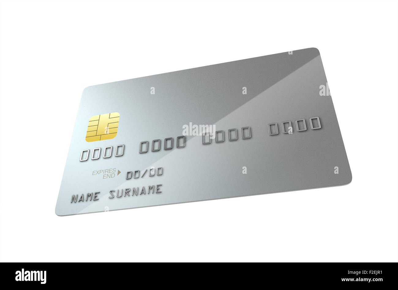 Une vue rapprochée d'un générique d'argent carte de crédit banque vide sur un fond studio blanc isolé Banque D'Images
