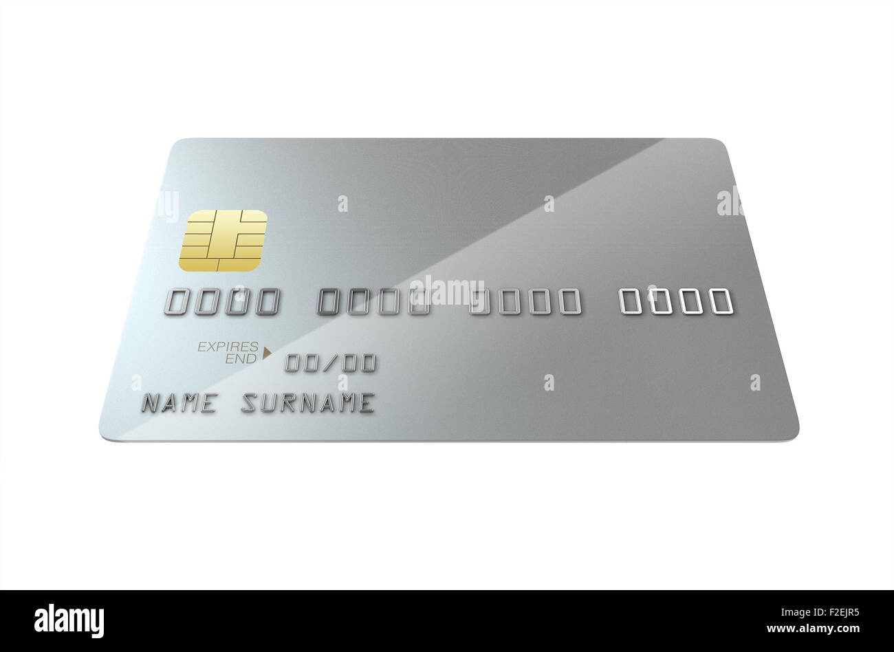 Une vue rapprochée d'un générique d'argent carte de crédit banque vide sur un fond studio blanc isolé Banque D'Images