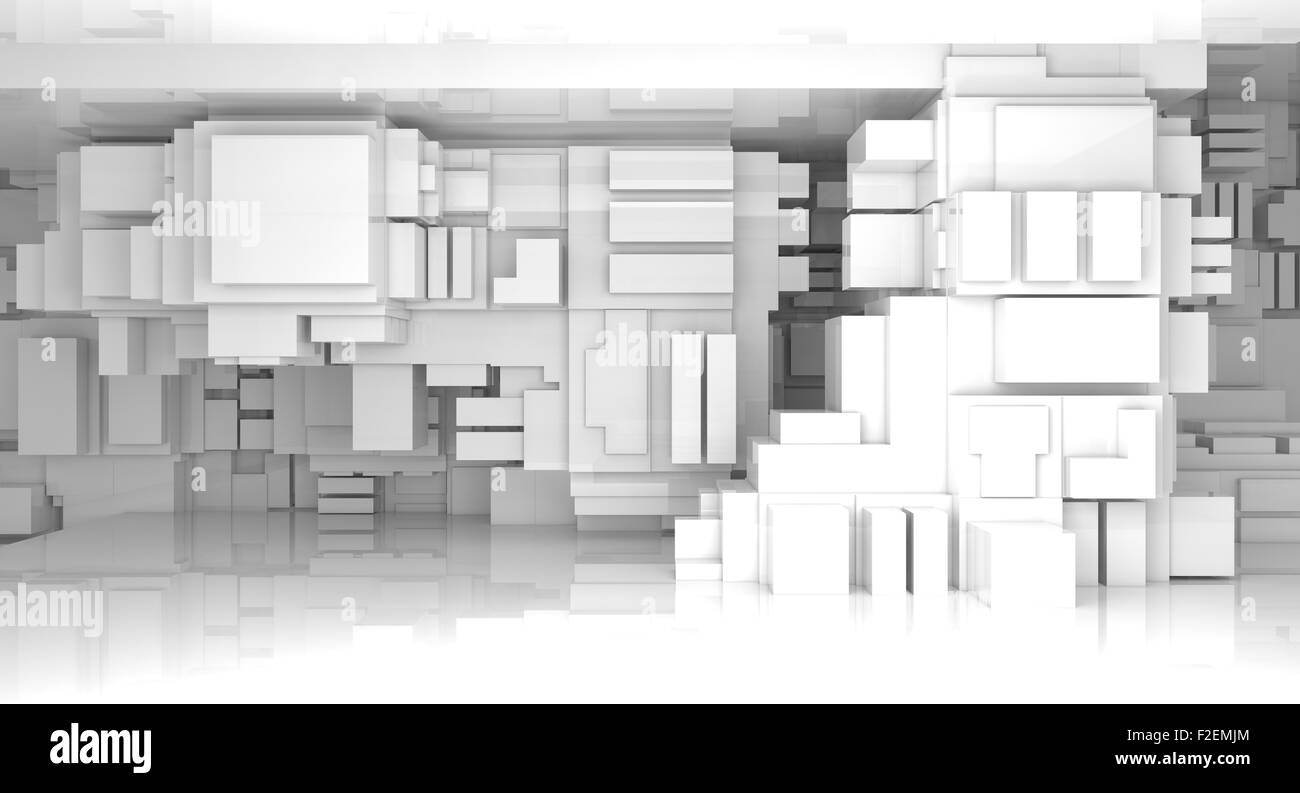 Résumé high-tech blanc vide avec fond intérieur constructions cubes, 3d illustration Banque D'Images