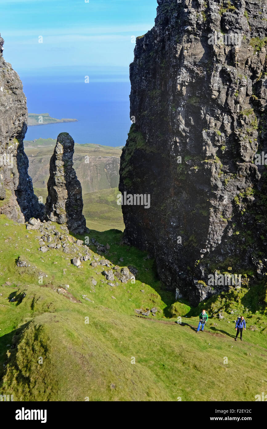 Le Quirang dans Trotternish sur l'île de Skye, en Ecosse. L'étrange paysage a été formé par un glissement de terrain. Banque D'Images