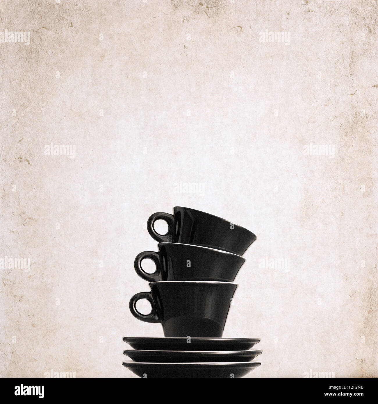 Illustrations de style rétro, trois tasses de café noir vide Banque D'Images