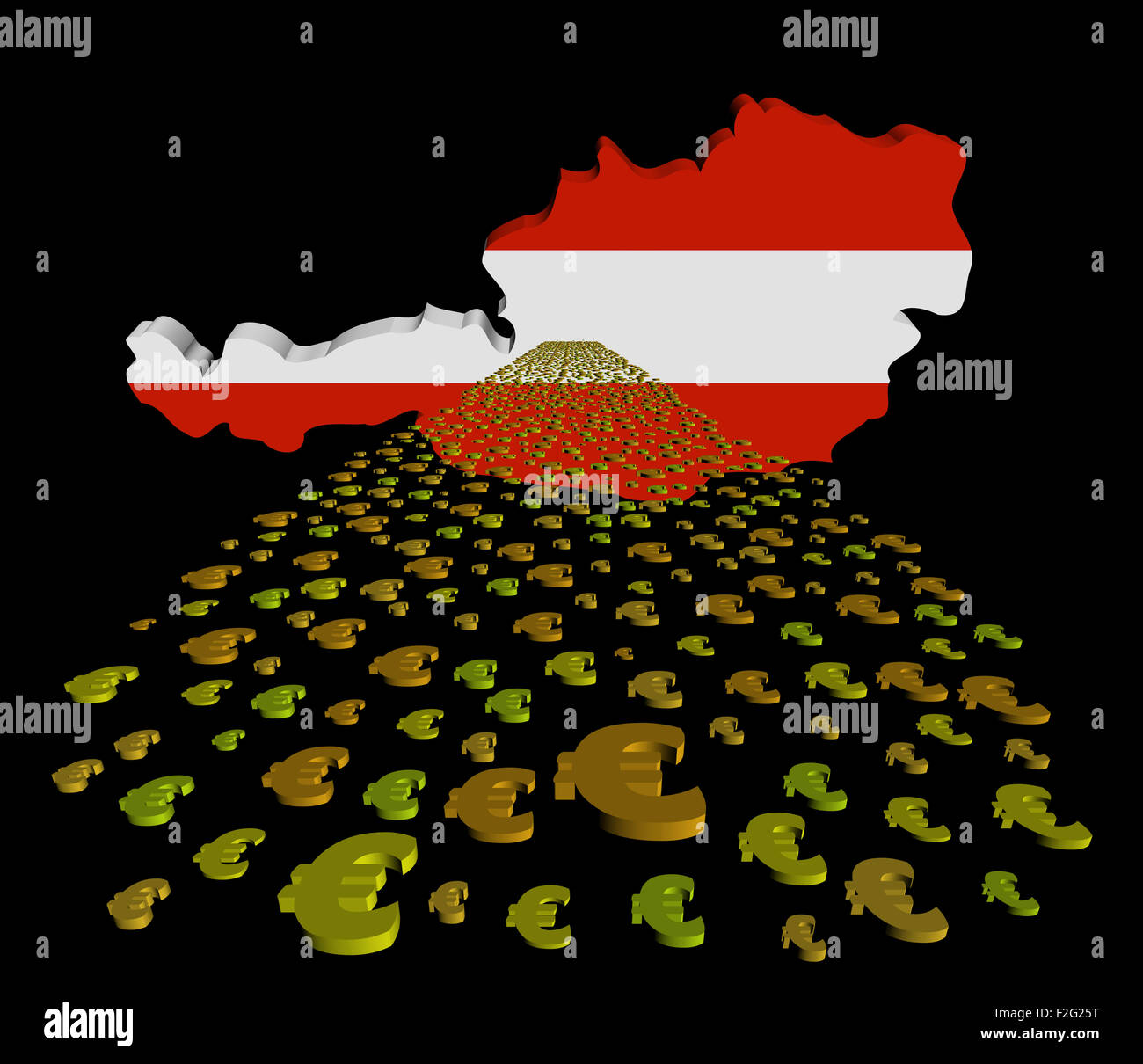 Autriche carte drapeau avec euros illustration de premier plan Banque D'Images
