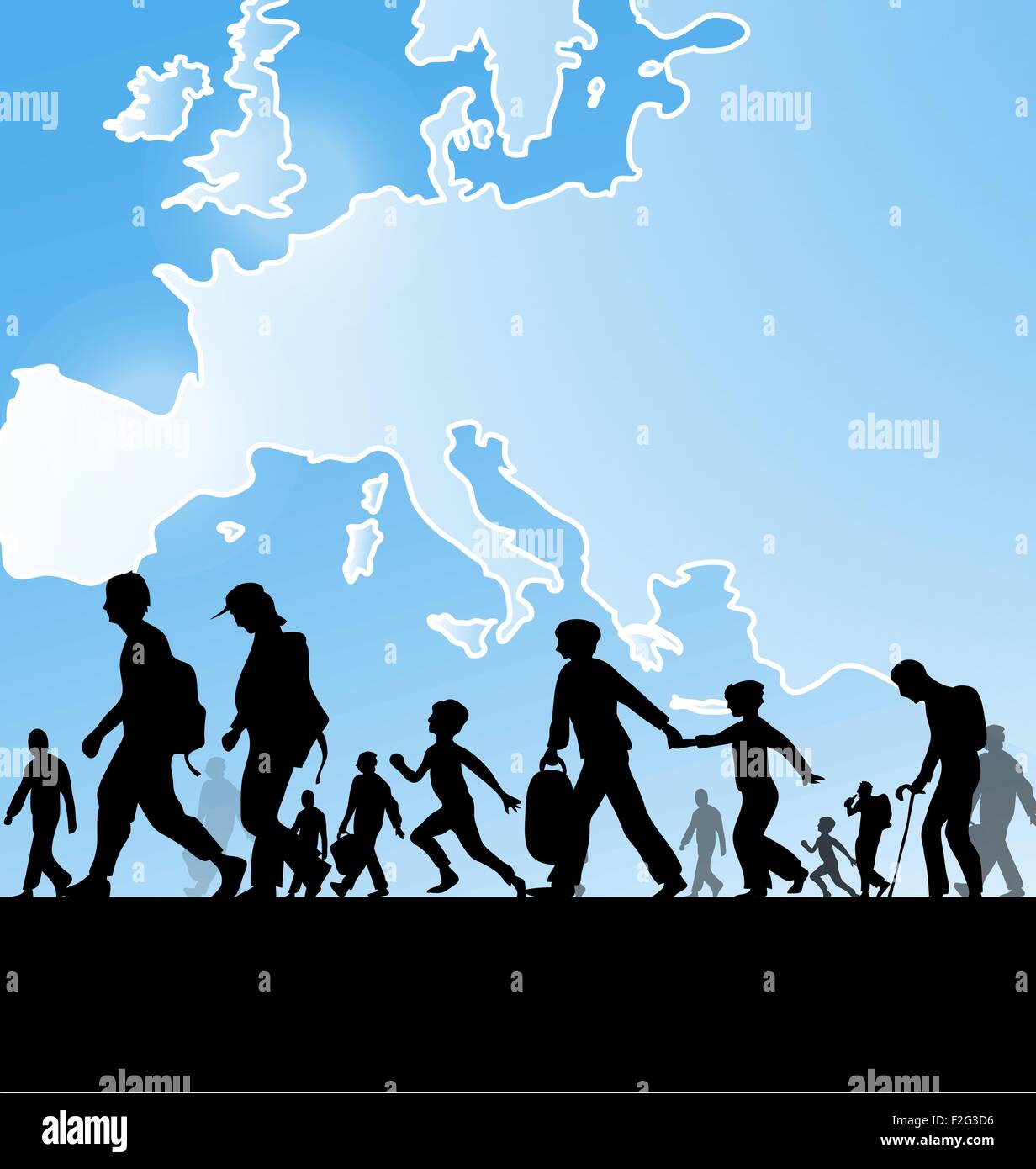 Les gens de l'immigration sur fond de carte de l'Europe Illustration de Vecteur