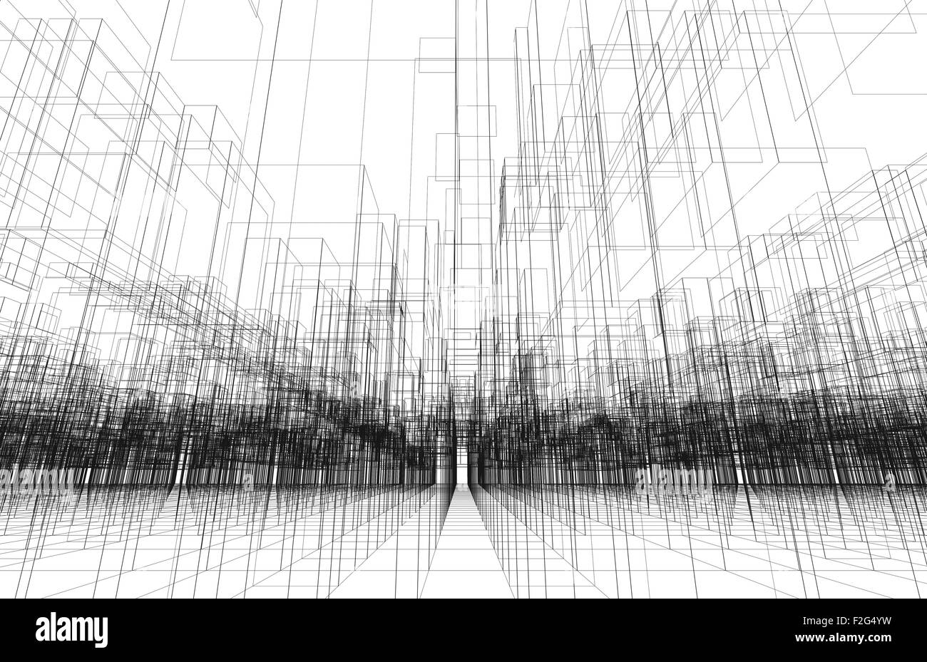 La texture de fond numérique avec le 3d, structure fil de fer en perspective. Des lignes noires sur fond blanc Banque D'Images