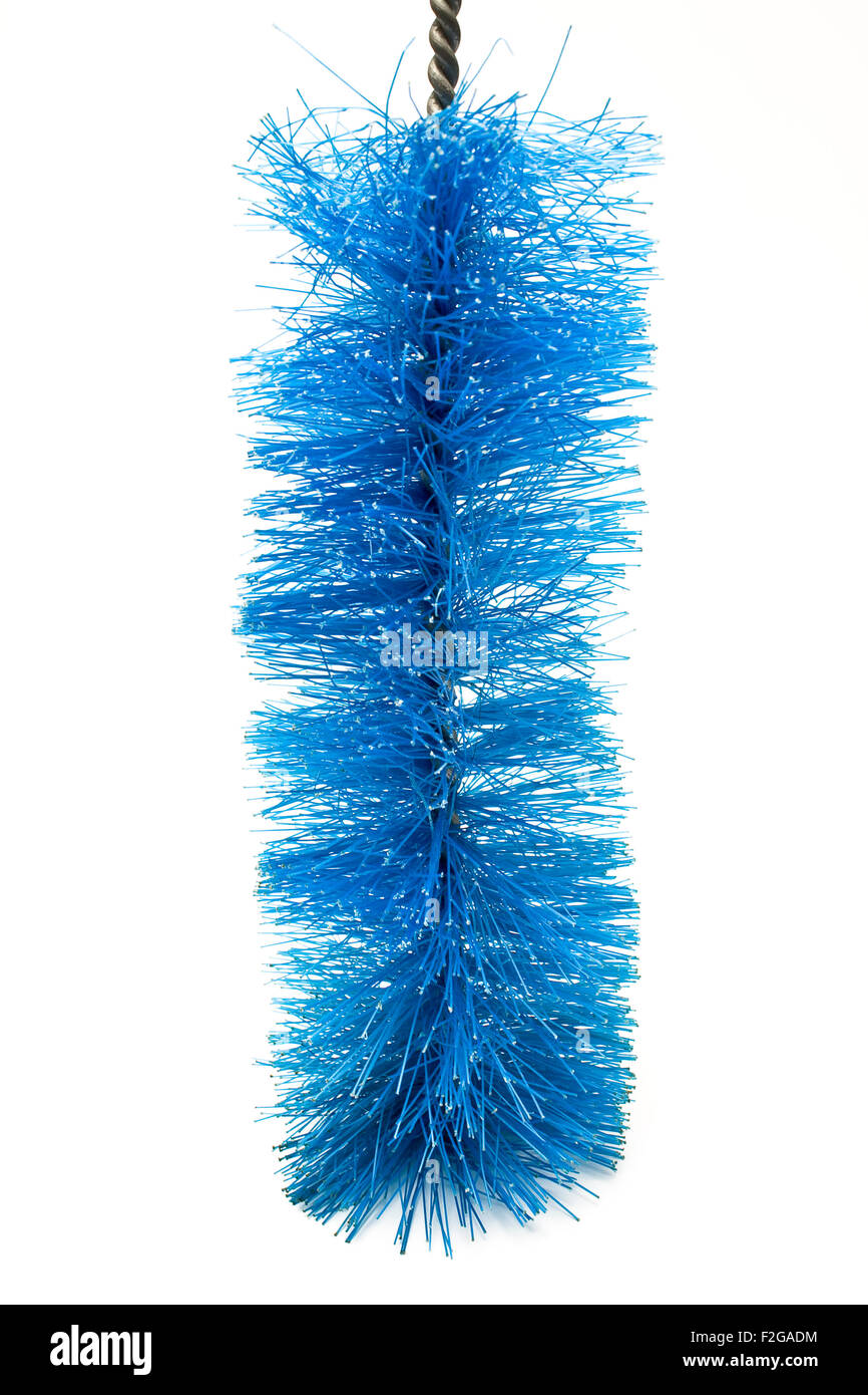 Brosse de lavage vaisselle bleu sur fond blanc Banque D'Images