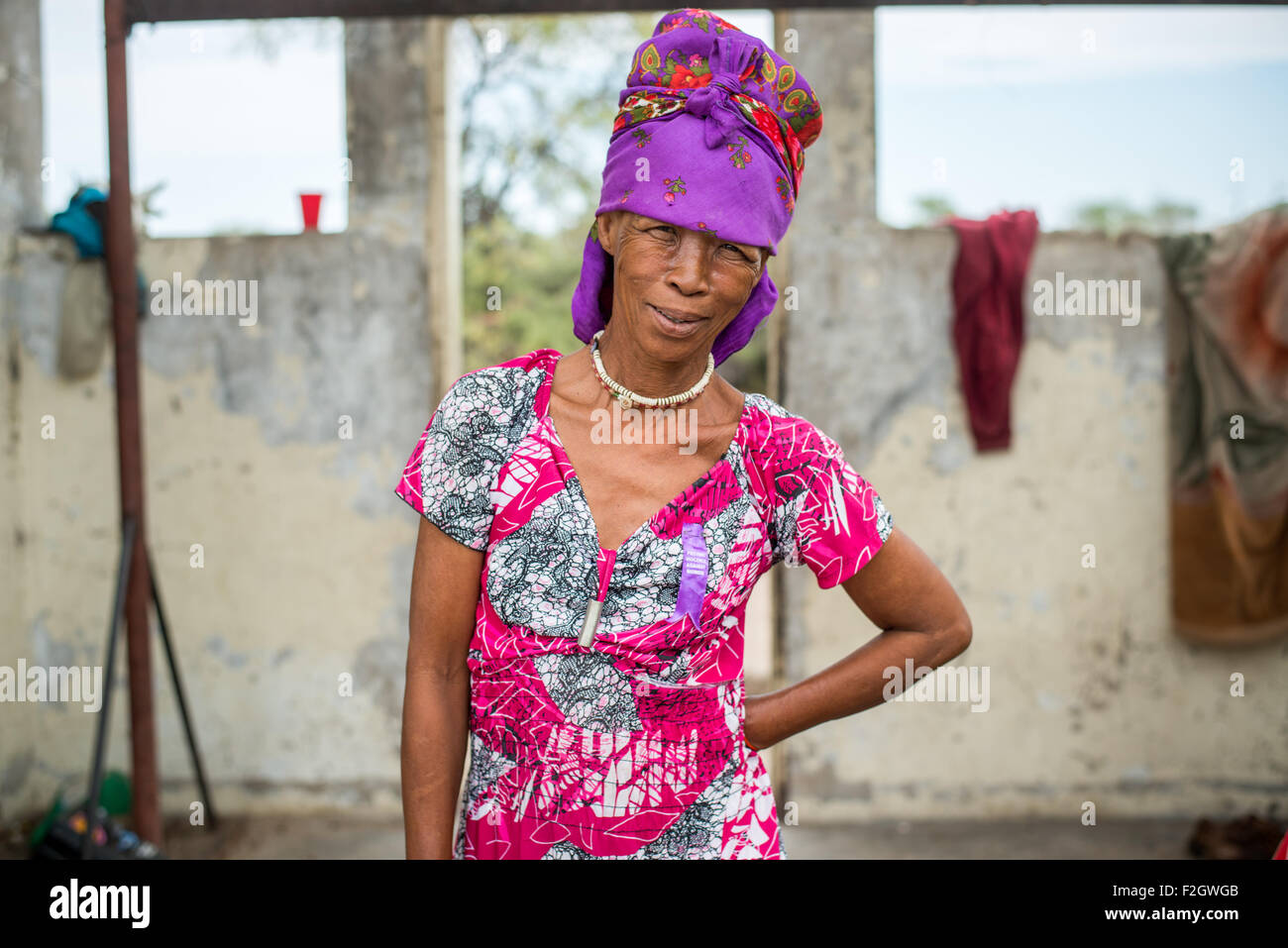 San, ou des vêtements de bushmen Botswana, Afrique Banque D'Images