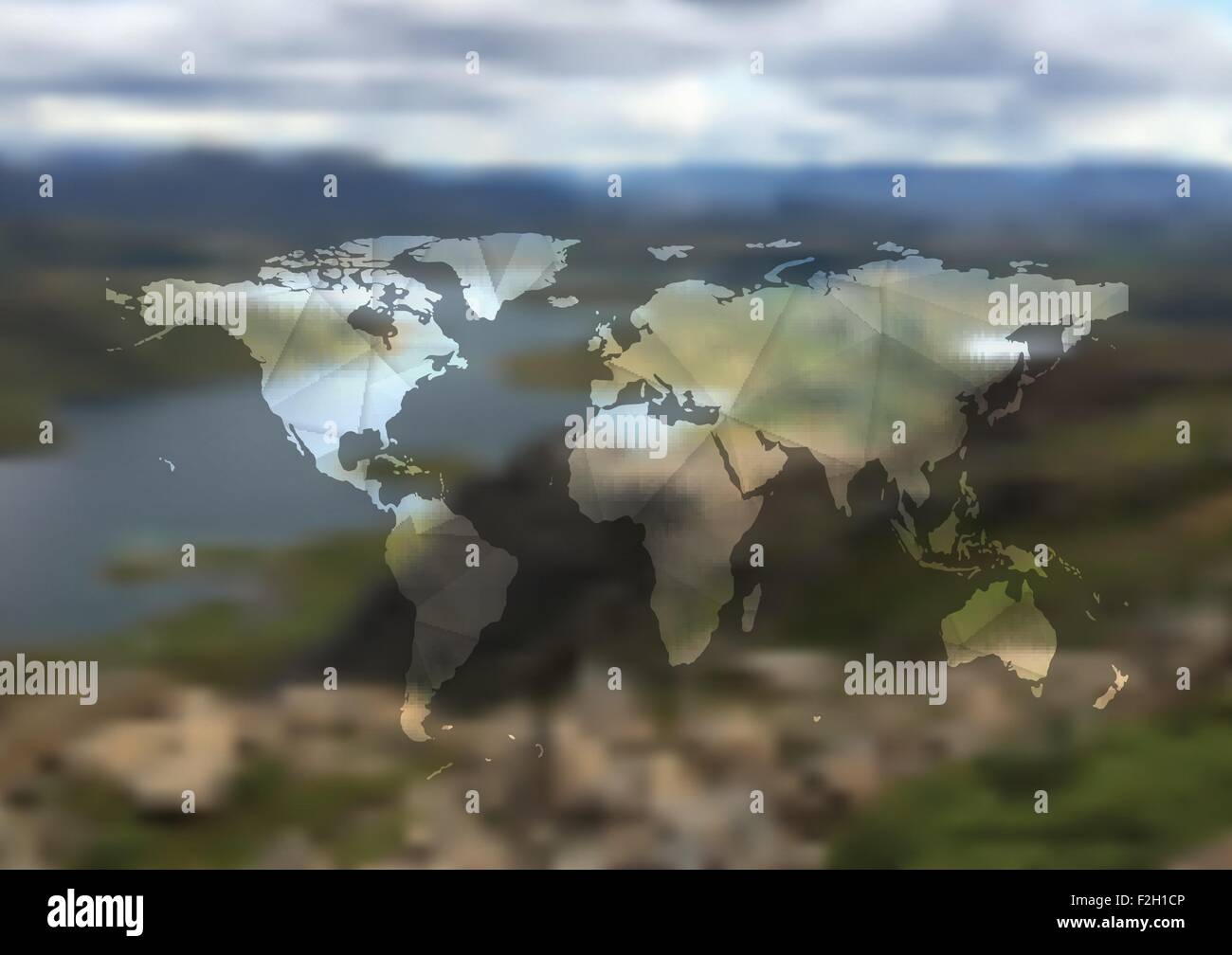 Carte du monde polygonal sur paysage flou l'arrière-plan. Conception vectorielle Illustration de Vecteur