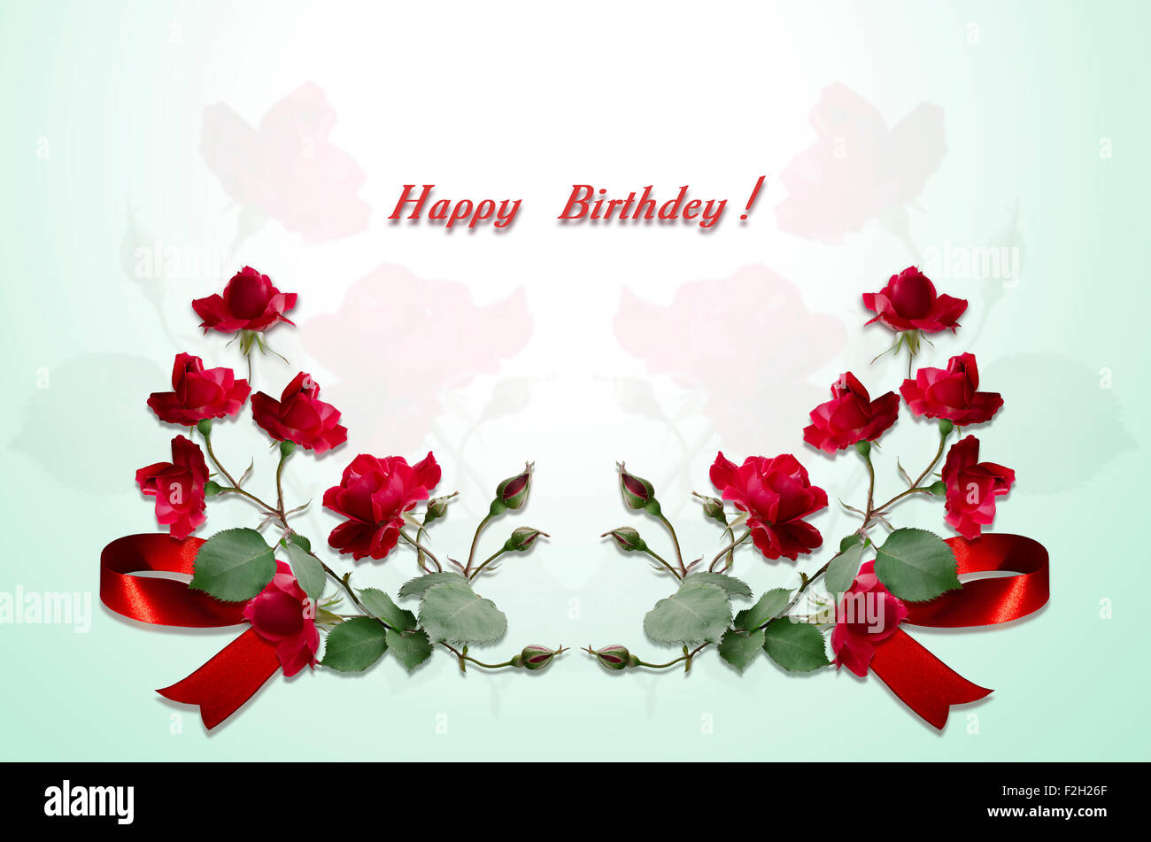 Joyeux Anniversaire Cartes Postales De Bouquets Roses Rouges Et Red Bow Photo Stock Alamy