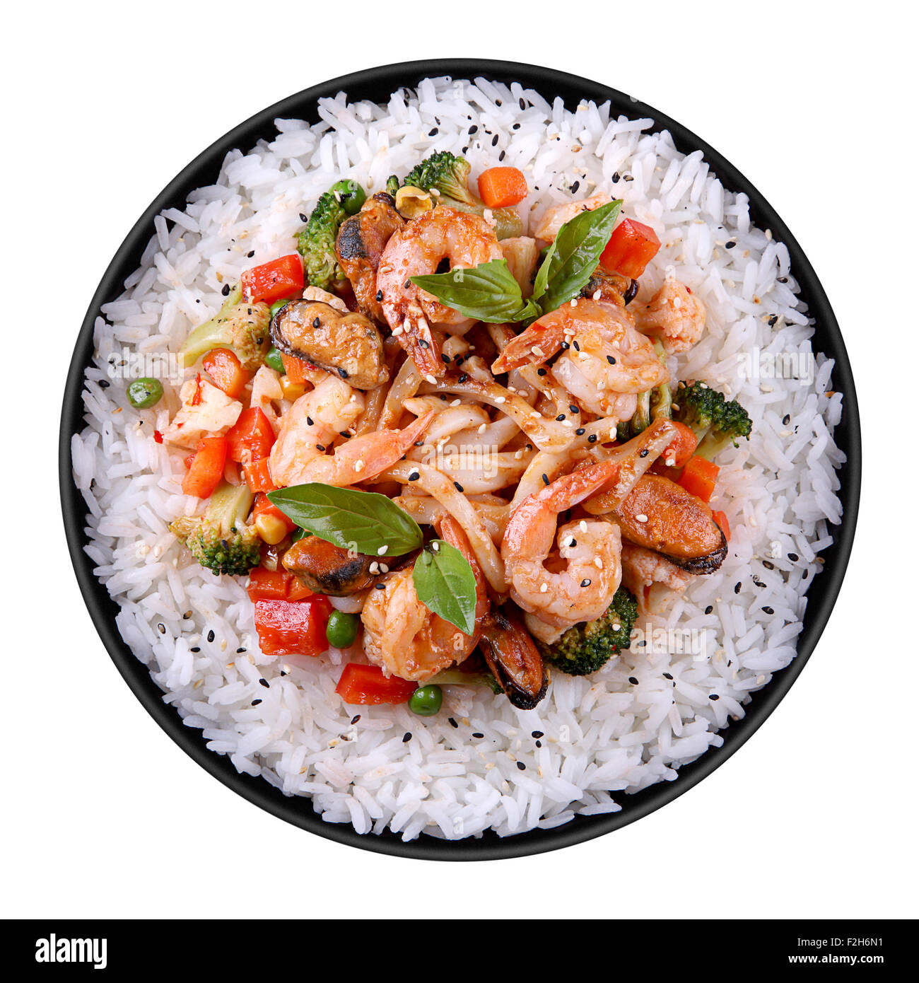 La nourriture thaï traditionnel avec des fruits de mer riz Banque D'Images