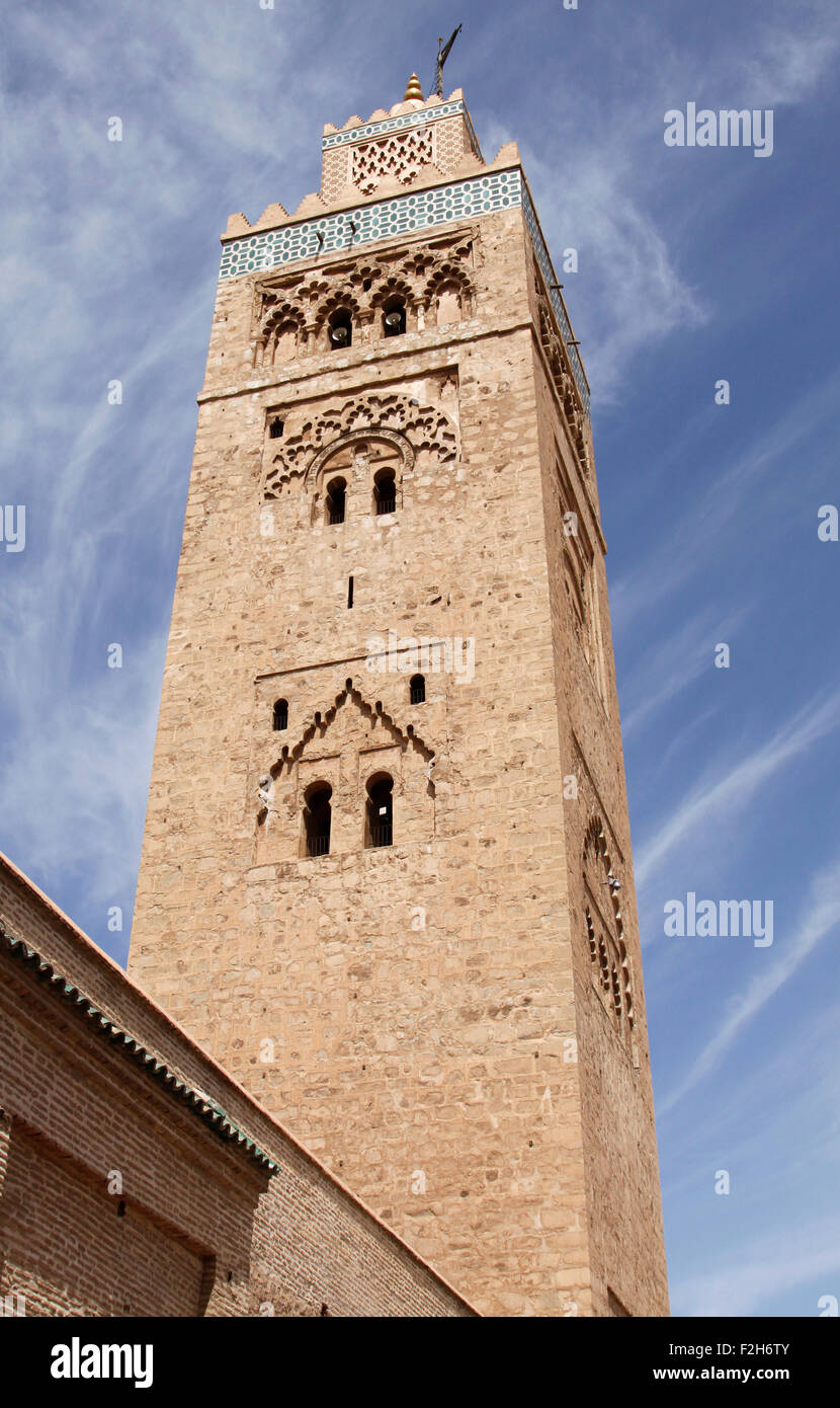 Minaret de la 12e siècle Koutoubia à Marrakech, Maroc Banque D'Images