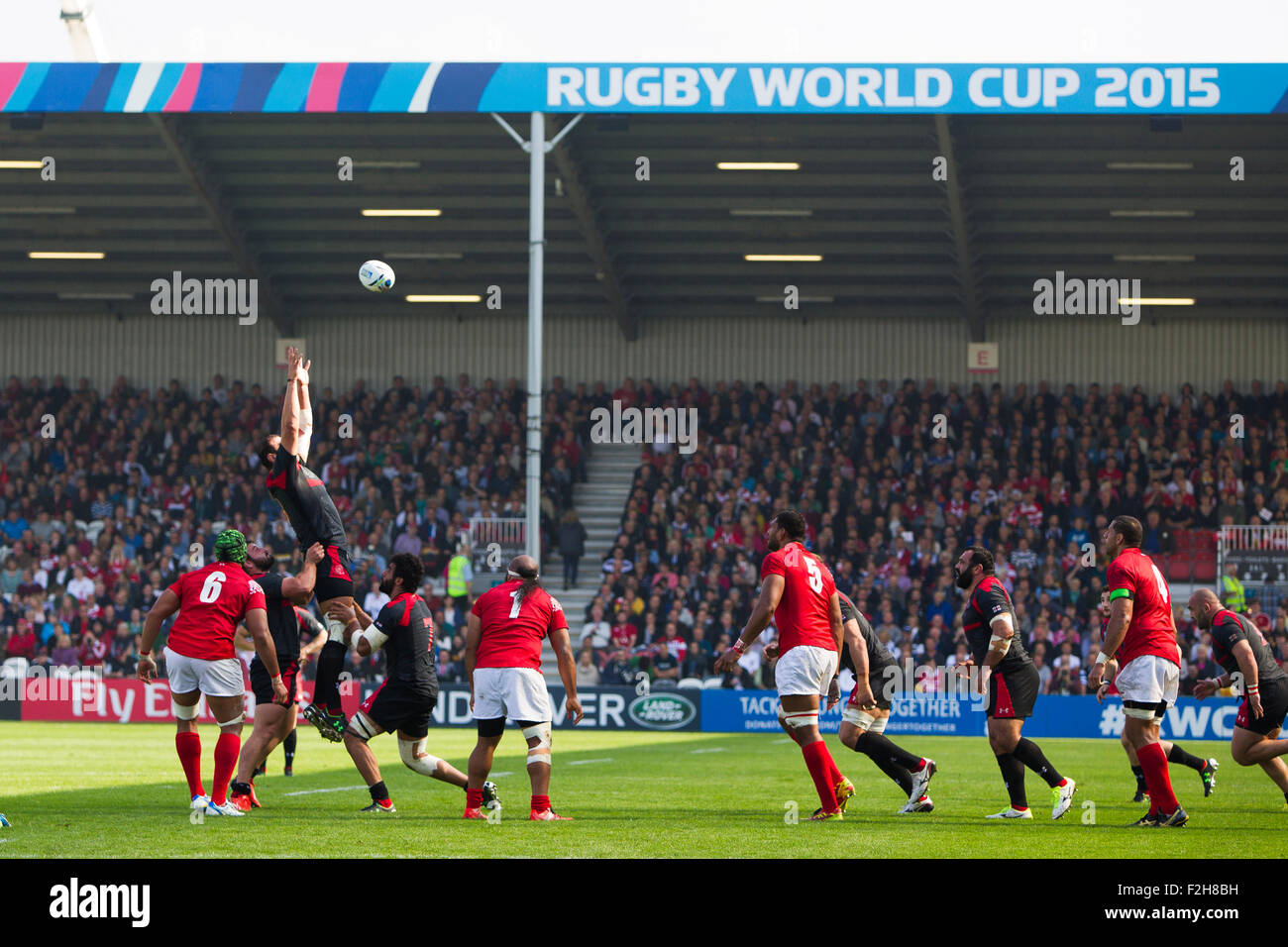 Gloucester, Royaume-Uni. 19 Sep, 2015. Coupe du Monde de Rugby. Les Tonga contre la Géorgie. Vue générale d'une ligne. Credit : Action Plus Sport/Alamy Live News Banque D'Images