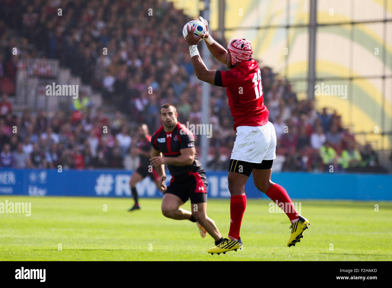 Coupe du Monde de Rugby 2015 - Tonga contre la Géorgie ont leur premier match dans le match de Coupe du monde tenue au stade Kingsholm Gloucester Banque D'Images