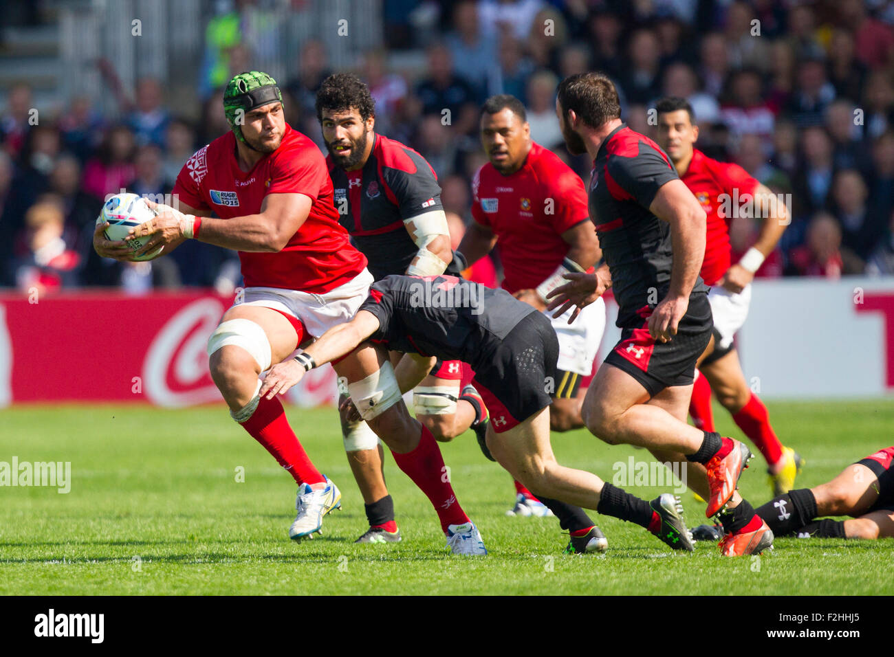 Gloucester, Royaume-Uni. 19 Sep, 2015. Coupe du Monde de Rugby. Les Tonga contre la Géorgie. Sione Kalamafoni de Tonga porte le ballon. Credit : Action Plus Sport/Alamy Live News Banque D'Images
