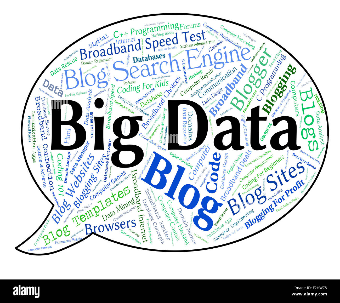 Le Big Data montrant de grandes informations et textes Banque D'Images