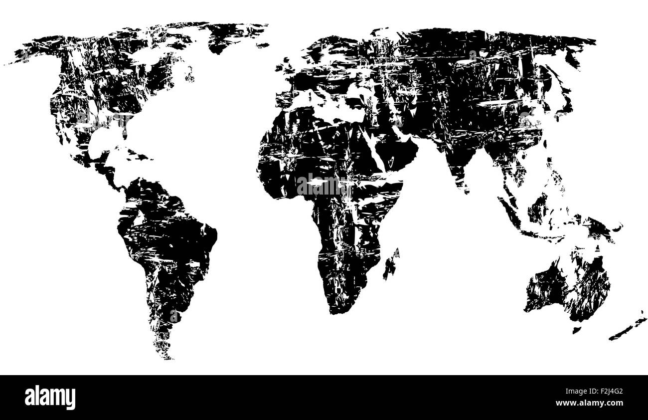 Carte du monde grunge noir sur fond blanc. Vector illustration. Illustration de Vecteur
