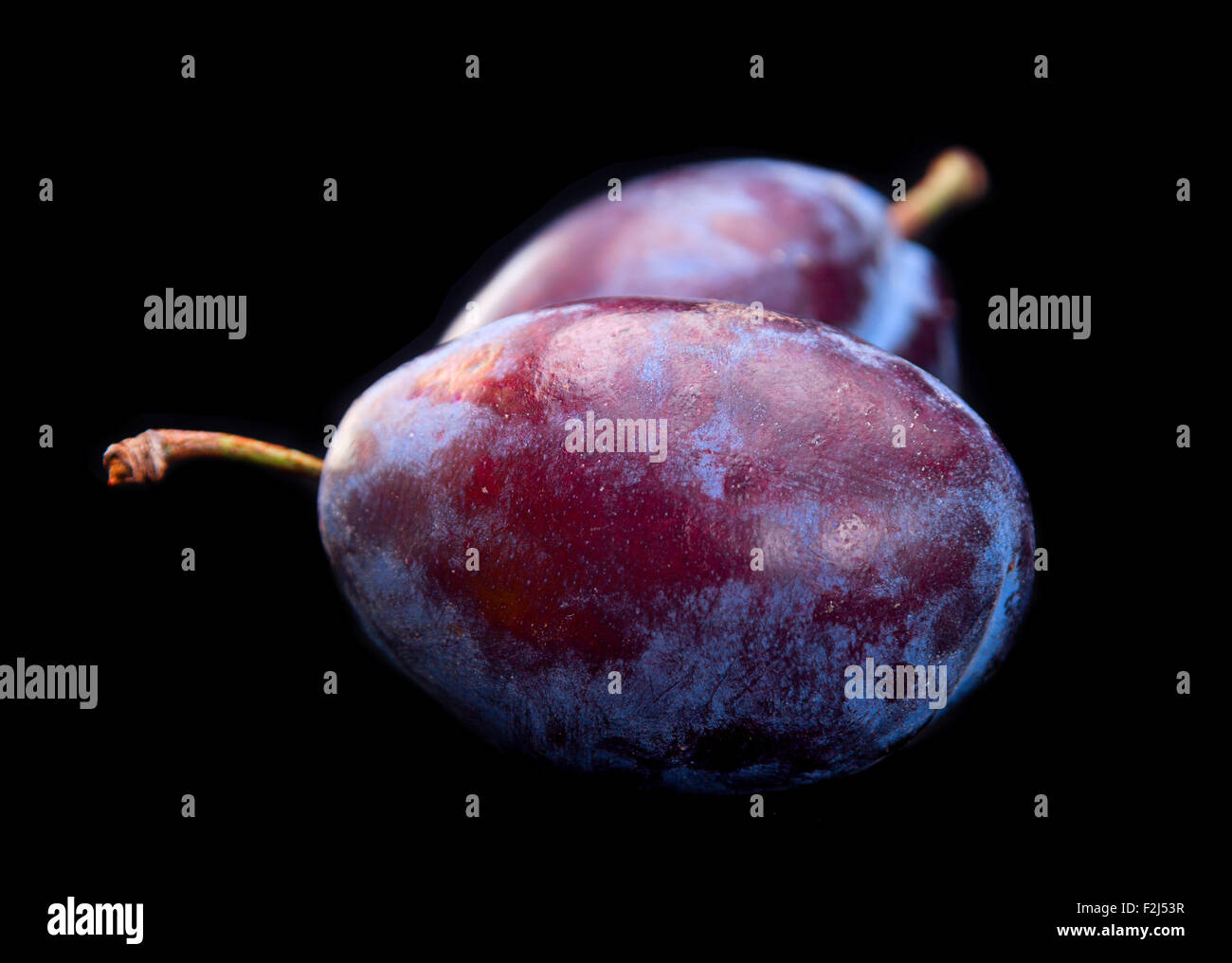 Gros plan légumes prune isolated on black Banque D'Images