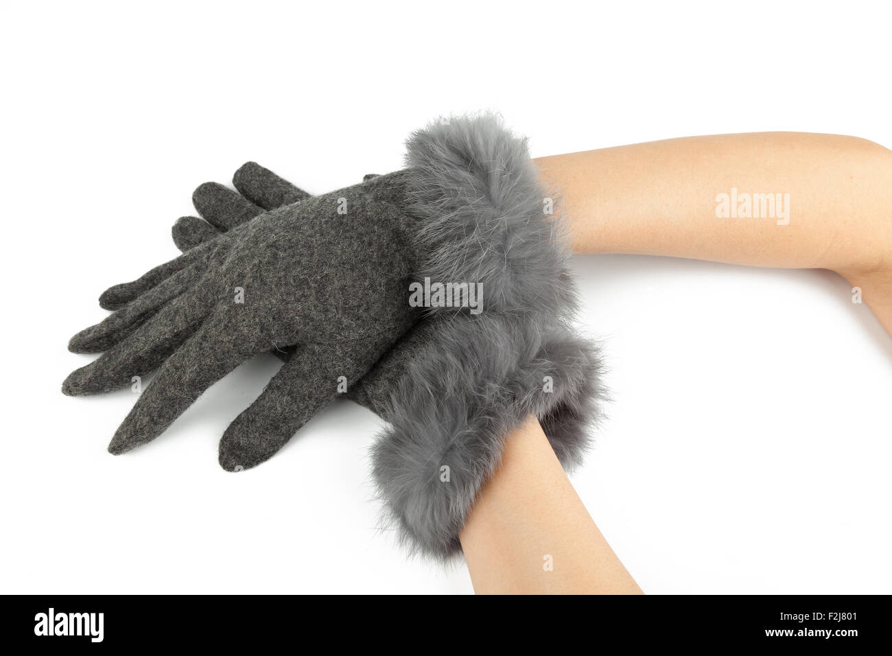 Les mains des femmes avec glove isolated on white Banque D'Images