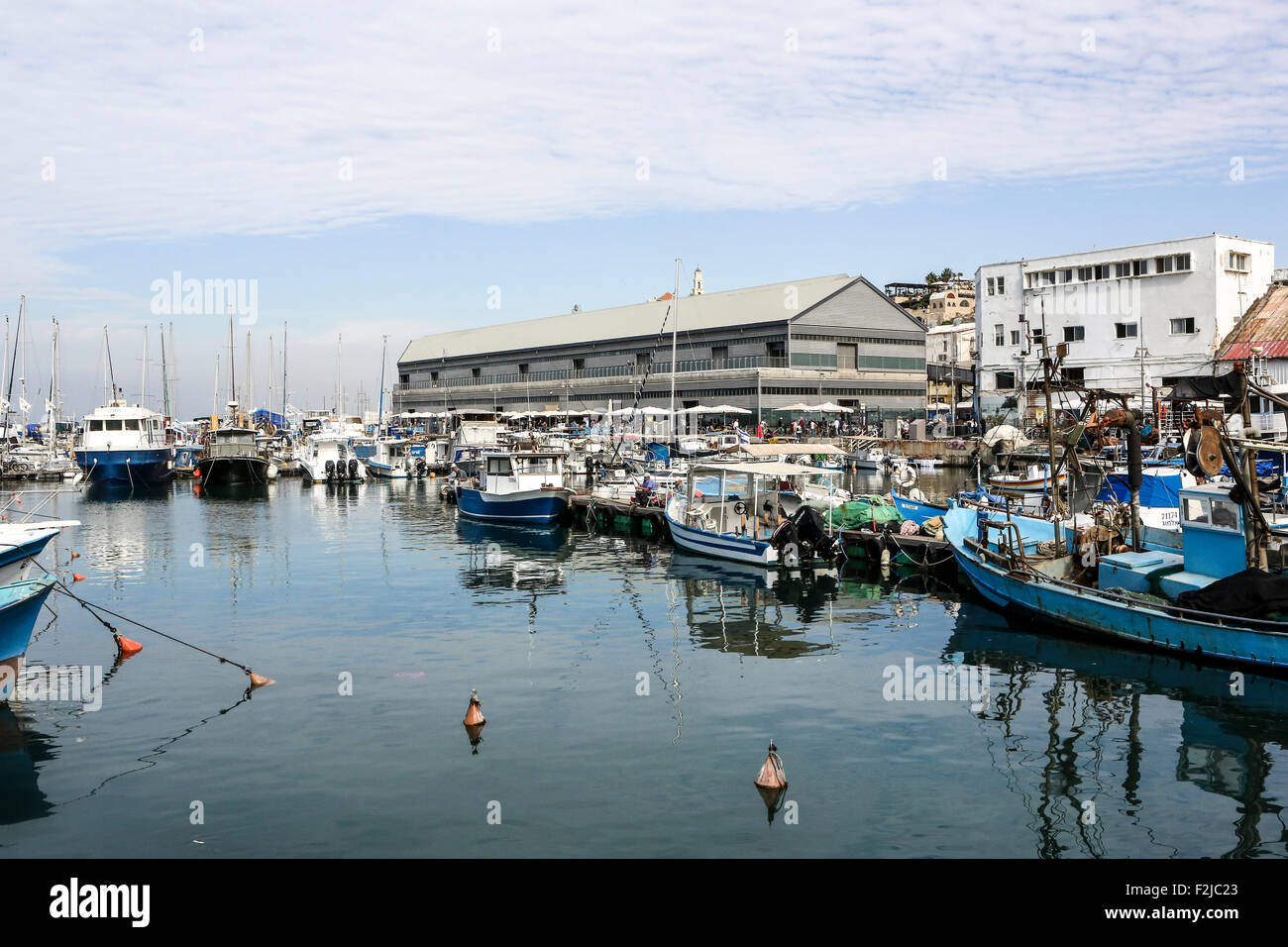 D'ISRAËL, Jaffa, bateaux de pêche dans l'ancien port Banque D'Images