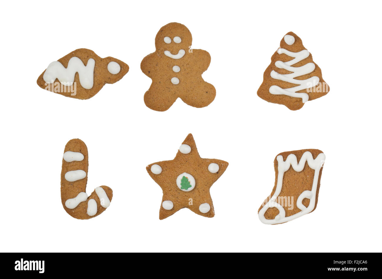 Gingerbread cookies de Noël isolé sur fond blanc Banque D'Images