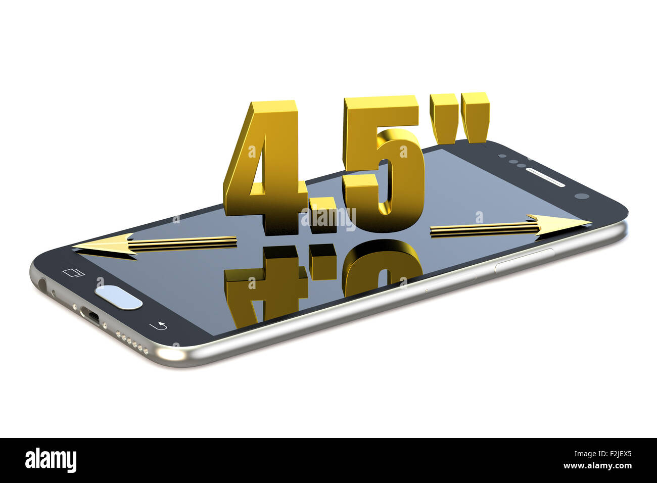 Smartphone avec 4,5 pouces de diagonale isolé sur fond blanc Banque D'Images