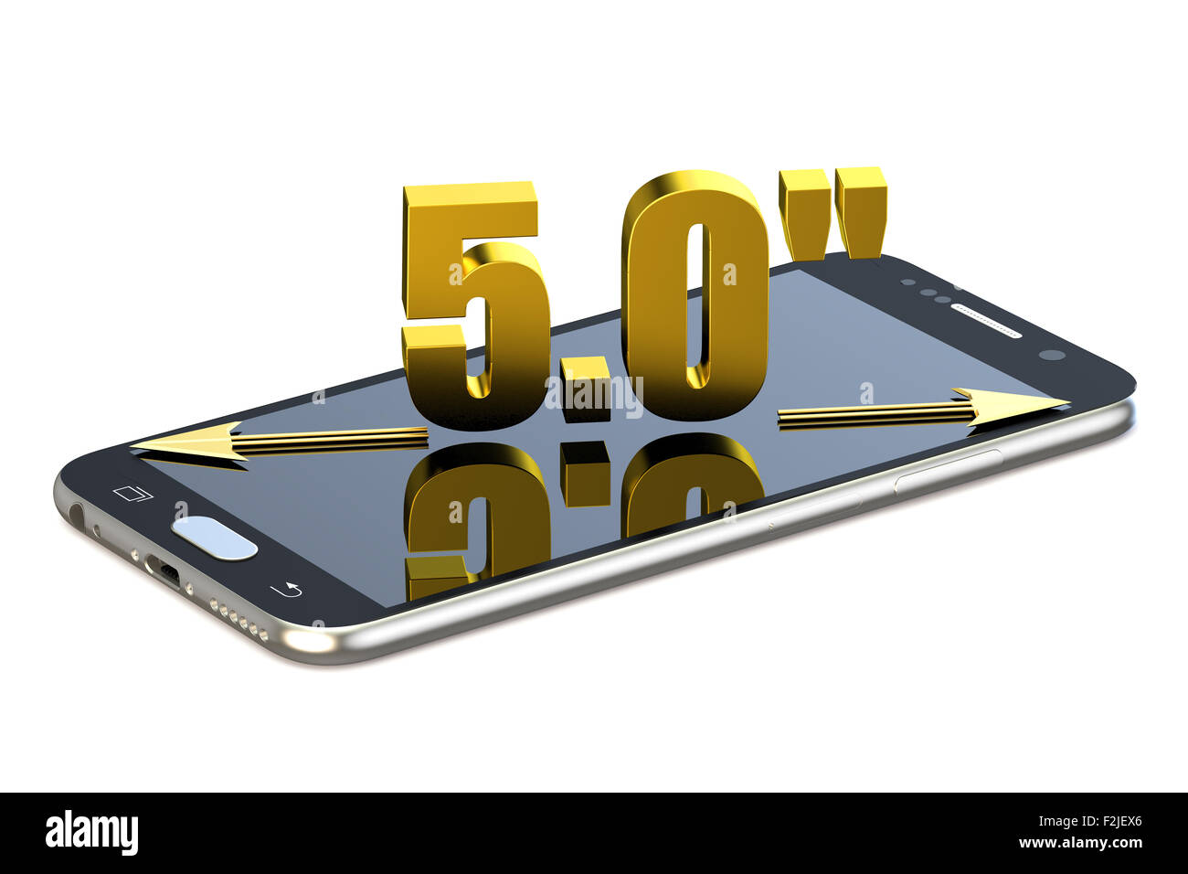 Smartphone avec 5.0 pouces de diagonale isolé sur fond blanc Banque D'Images