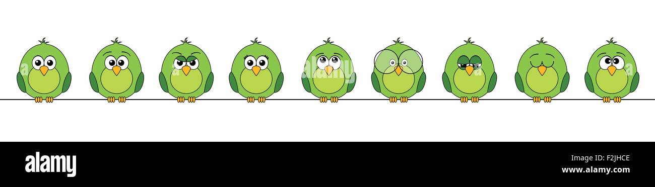 Oiseaux drôles en vert Illustration de Vecteur