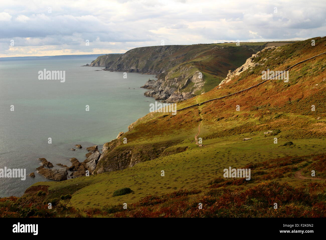 National Trust promenade côtière, Bolberry en bas, au sud de la côte du Devonshire, Angleterre du Sud-Ouest, Royaume-Uni. Banque D'Images