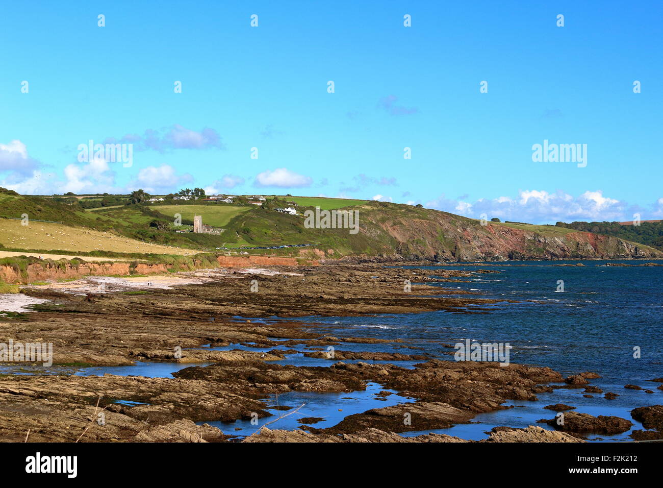 Afficher le long de la National Trust Wembury Beach, à l'égard de l'Église, Côte Wembury Devonshire, Angleterre du Sud-Ouest, Royaume-Uni Banque D'Images